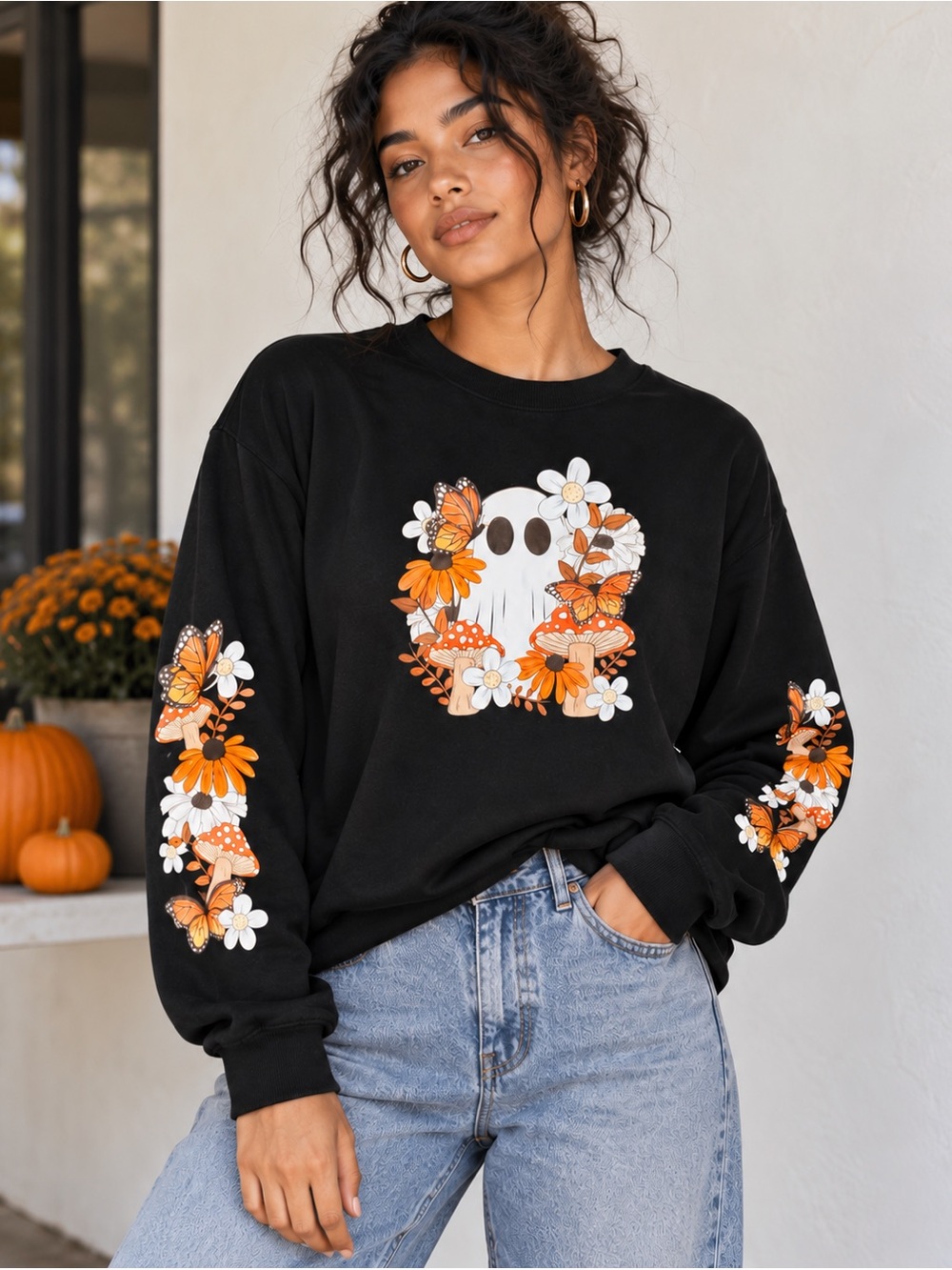 Whimsygoth Ghost Sweatshirt | Cottagecore Spooky Season